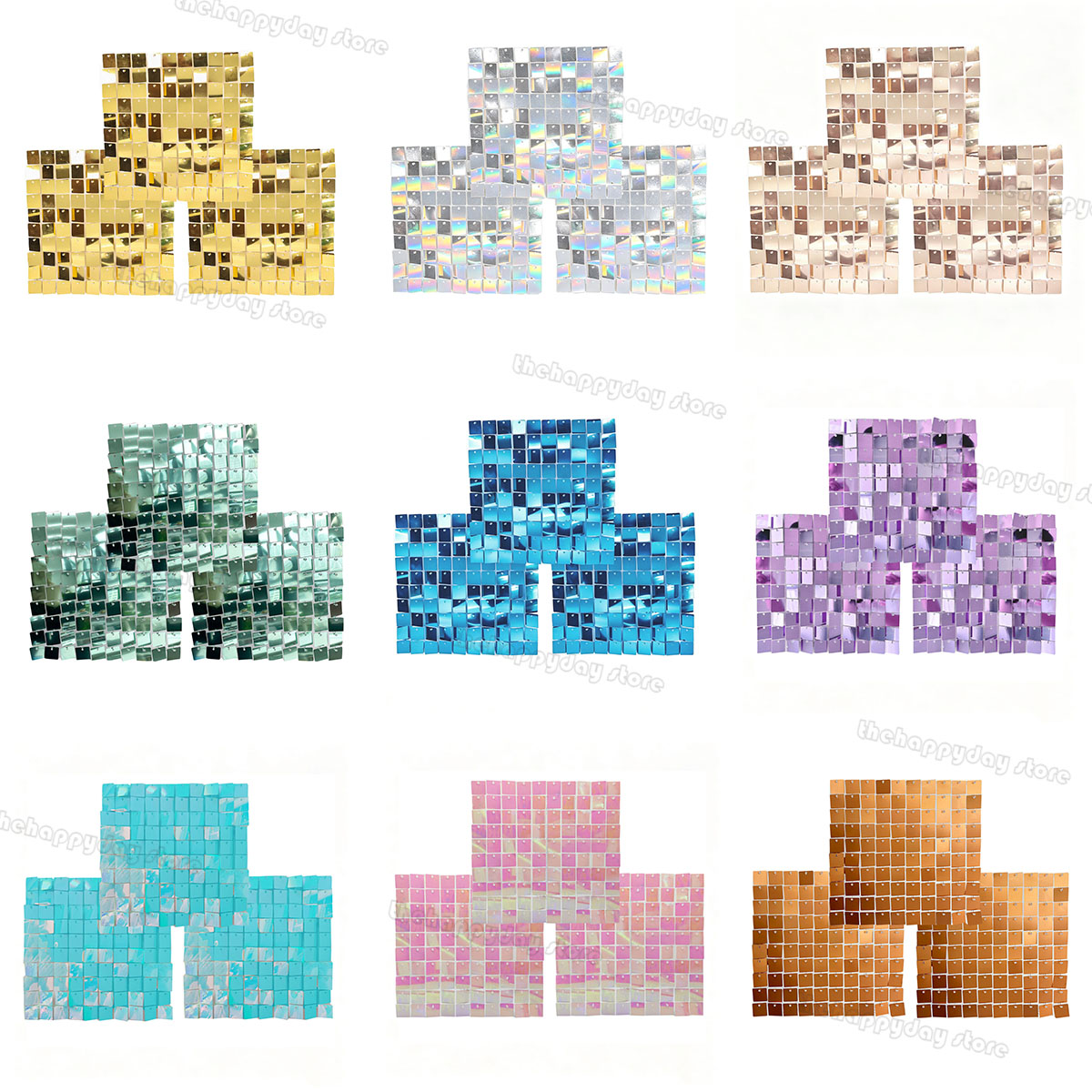 Sequin Fabric Panel - 18-3 stuks Glinsterende Wanddecoratiepanelen Vierkante Pailletten