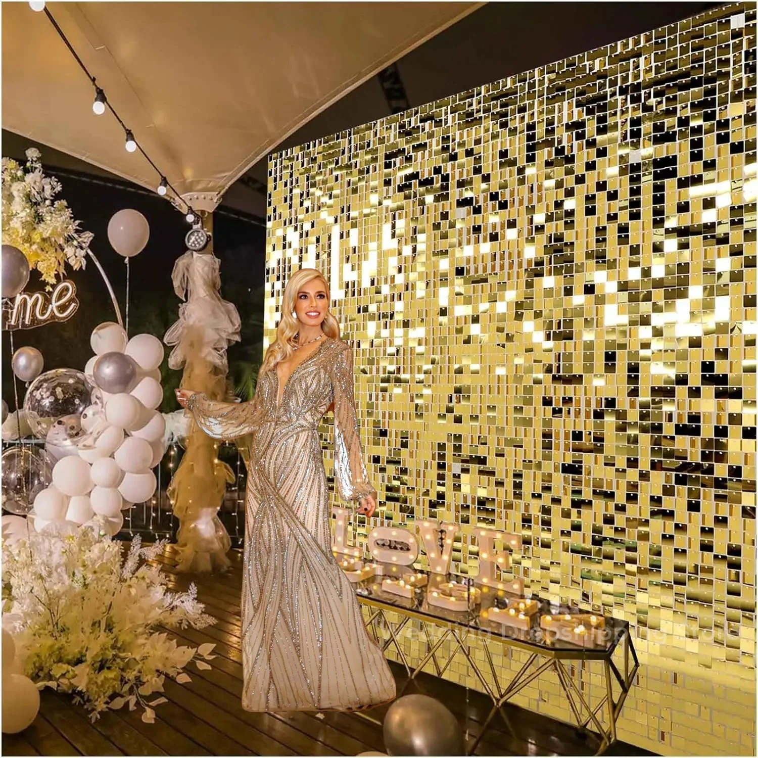 Sequin Fabric Panel - 12/24/30 PCS Shimmer Muur Achtergronden Vierkante