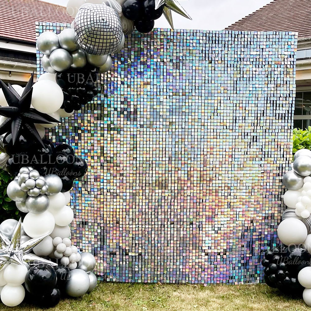 Iriserende zilveren glans wand - Sequin Fabric Panel recensie en prijs